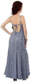 Flared Sequined Prom Dress with Spaghetti Straps back