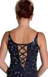 U-Neck Silk Chiffon Gown with Miniature Flowers Beading back in Navy