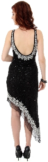 U-Neck Beaded Cocktail Party Dress with Asymmetric Hem  back