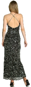 V-Neck Fully Beaded Crossed Back Cocktail Dress back