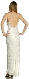 V-Neck Fully Beaded Crossed Back Cocktail Dress back in Ivory