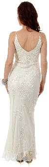 V Neck Beaded Long Formal Evening Dress back in Ivory/Silver