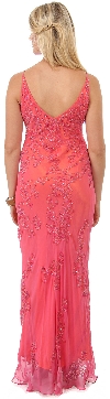 V Neck Beaded Long Formal Evening Dress back