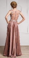 Embellished Sheer Top Long Prom Pageant Satin Dress back