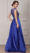 Embellished Sheer Top Long Prom Pageant Satin Dress back in Royal Blue