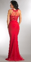Beaded Lace & Mesh Bodice Long Prom Pageant Dress back