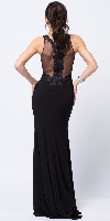 Lace Accent Sheer Waist Long Formal Evening Jersey Dress back