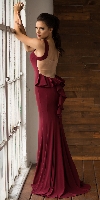 Ruffled Back Fit-n-Flare Long Formal Evening Jersey Dress back