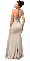 Double Spaghetti Straps Overlay Bodice Long Bridesmaid Dress back