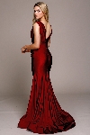Satin Fitted V Neck Prom Dress back