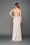 V-Neck Mesh Bejeweled Bodice Long Prom Pageant Dress back in Champaign