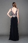 V-Neck Mesh Bejeweled Bodice Long Prom Pageant Dress back