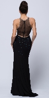 Bejeweled Sheer Back Rhinestones Long Prom Pageant Dress back in Black