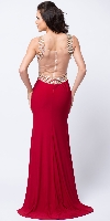 V-Neck Embellished Bodice Sheer Back Long Prom Dress back