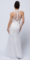 High Neck Beaded Bodice Mermaid Style Mesh Long Prom Dress back in Off White