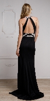 Halter Neck Formal Prom Gown with Front Slit back