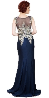 Boat Neck Fully Embroidered Bodice Long Formal Prom Dress back