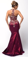 Embellished Bodice Round Neck Fit-n-Flare Long Prom Dress back in Burgundy