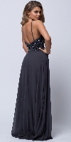 Beaded Halter Top Spaghetti Straps Long Formal Prom Dress back