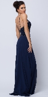 Beaded Halter Top Spaghetti Straps Long Formal Prom Dress back in Navy