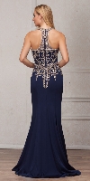 Round Collar Neck Embellished Bodice Long Prom Pageant Dress back