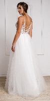 Beaded Spaghetti Prom Gown with Tulle Skirt back in White