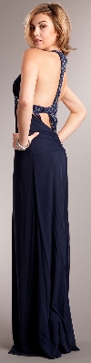 Plunging Neckline Formal Prom Dress with Bejeweled Back back