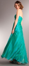 Strapless Shirred Long Formal Prom Dress with Rhinestones back