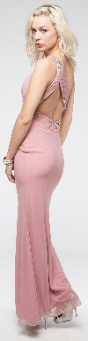 One Shoulder Long Formal Dress with Bejeweled Waist back in Rose