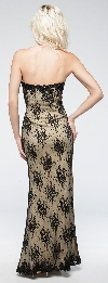 Strapless Floral Mesh Beaded Long Formal Evening Dress  back in Black