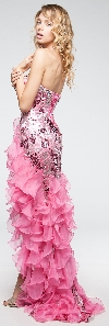 Strapless High-Low Sequined Prom Dress with Ruffled Skirt back