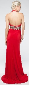 Halter Neck Full Length Formal Prom Gown with Front Slit back in Red
