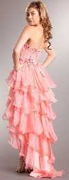 Strapless High-Low Cocktail Prom Dress with Ruffled Skirt back