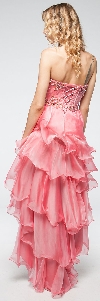 Strapless High-Low Cocktail Prom Dress with Ruffled Skirt back in Coral