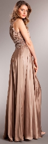 Ruched Bust Beaded Empire Cut Long Formal Prom Dress back