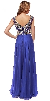 Boat Neck Rhinestones Top Long Evening Prom Dress back in Royal Blue