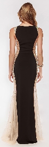 Studded Sheer Mesh Sides Flared Long Formal Prom Dress back in Black