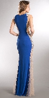 Studded Sheer Mesh Sides Flared Long Formal Prom Dress back