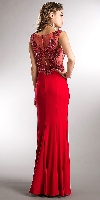 V-neck Beaded Bodice Fitted Long Formal Prom Dress back