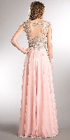 Beaded Brocade Lace Mesh Top Long Formal Prom Dress back in Blush