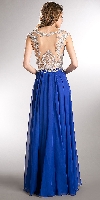 Beaded Brocade Lace Mesh Top Long Formal Prom Dress back