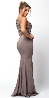 Sleeveless Beaded Top High Neck Long Prom Dress back in Mocha
