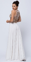 Sleeveless Floral Accent Beaded Top Long Prom Dress back