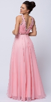 Sequined Shirred Bodice A-line Chiffon Long Prom Dress back