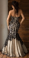 Strapless Ribbon Pattern Mesh Mermaid Long Prom Dress back