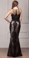 Beads & Lace Accent Long Fitted Formal Prom Pageant Dress back