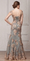 V-Neck Floral Embellishments Mesh Long Prom Pageant Dress back