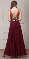 Gold Accent Keyhole Mesh Bust Long Formal Evening Dress back
