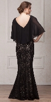 V-Neck Floral Lace Sheer Cape Long MOB Gown back