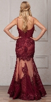 Spaghetti Straps Sequins Lace Mesh Long Prom Pageant Gown back in Burgundy